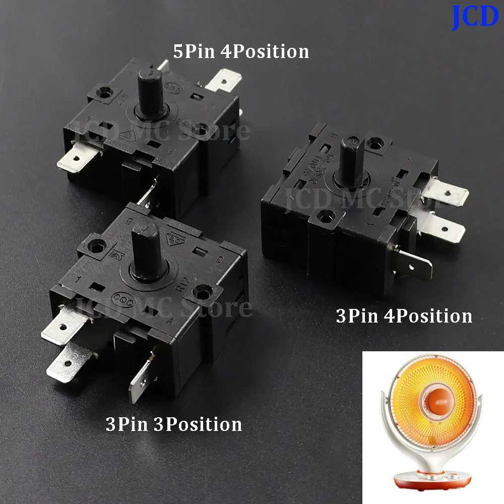 3/5Pin 3/4Position Rotary Switch Selector AC 250V 16A Radiator Knob Switch For Household Electric Room Heater Switch Accessories