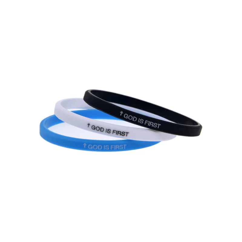 50 Pcs God Is First Positive Message Silicone Bracelet Religious Motivational Wristband Youth Size