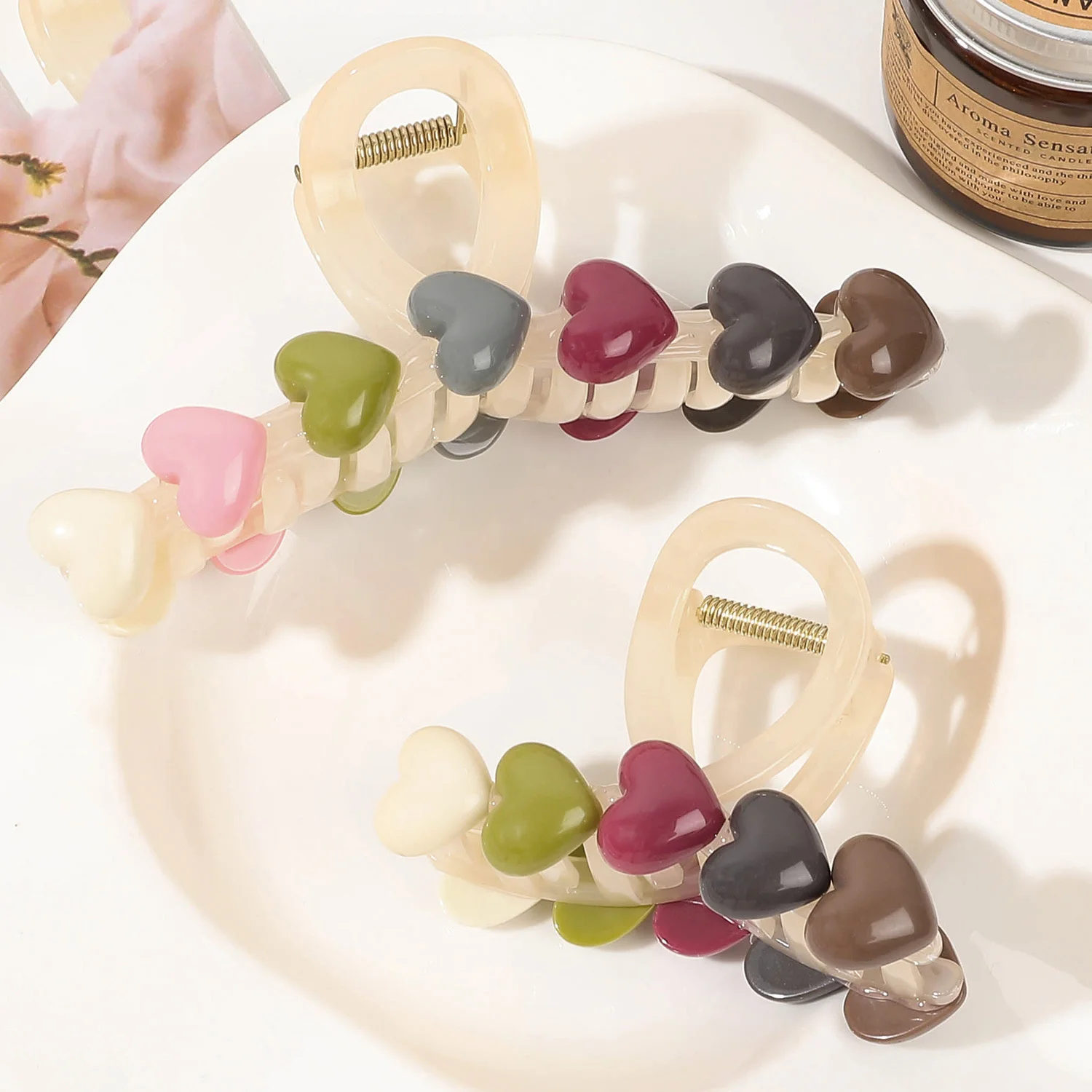 Retro Sweet Fashion Colorful Love Hair Crab Hair Claw Clip Elegant Ponytail Hairpin Hair Clip Barrettes Girl Hair Accessories