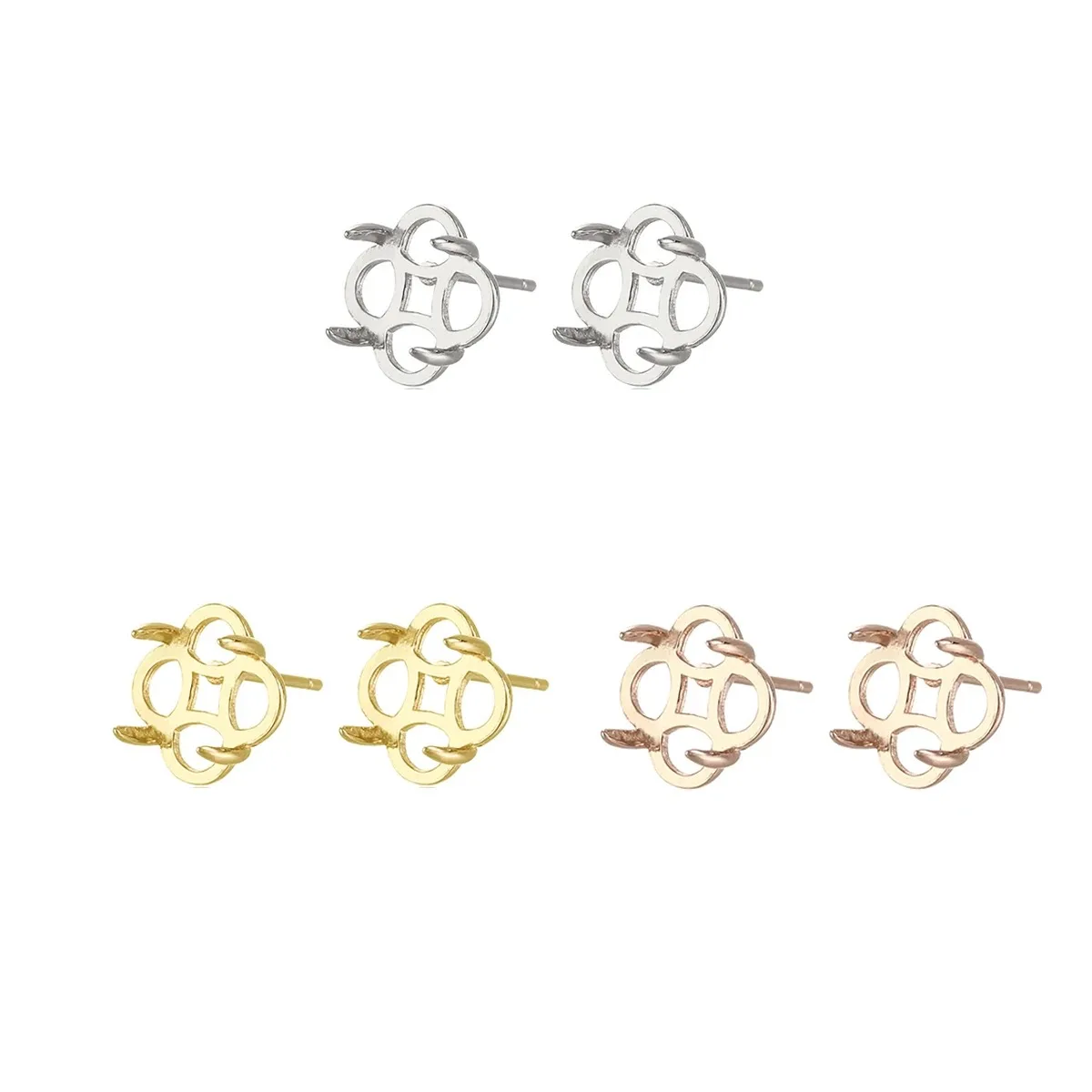 

2 Pairs 925 Sterling Silver Earrings Blank Base Inlaid Irregular Amber Bees Female Earrings Blank Tray