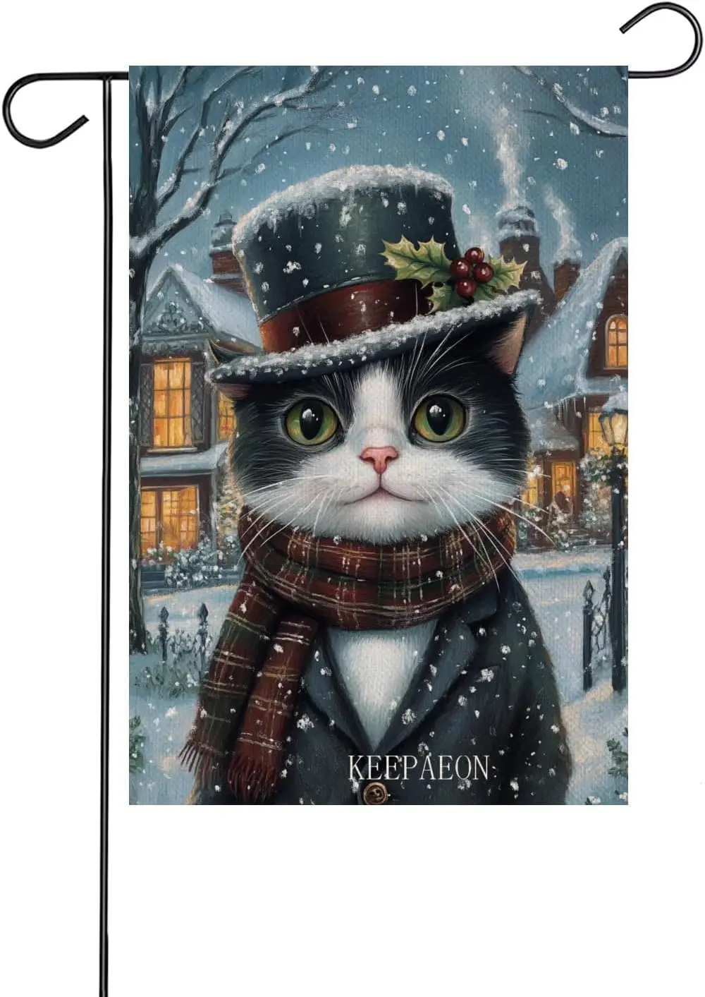 Winter Tuxedo Cat Garden Flag, Double Sided Christmas Garden Flag 12x18, Tuxedo Cat Holiday Winter Flags for Outside, Funny  zzo