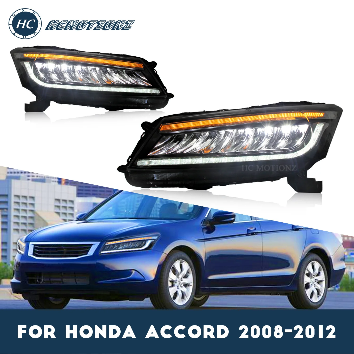 HCMOTIONZ FULL LED Headlights For Honda Accord 2008-2012 DRL Front Lamp Start up Animation Plug And Play