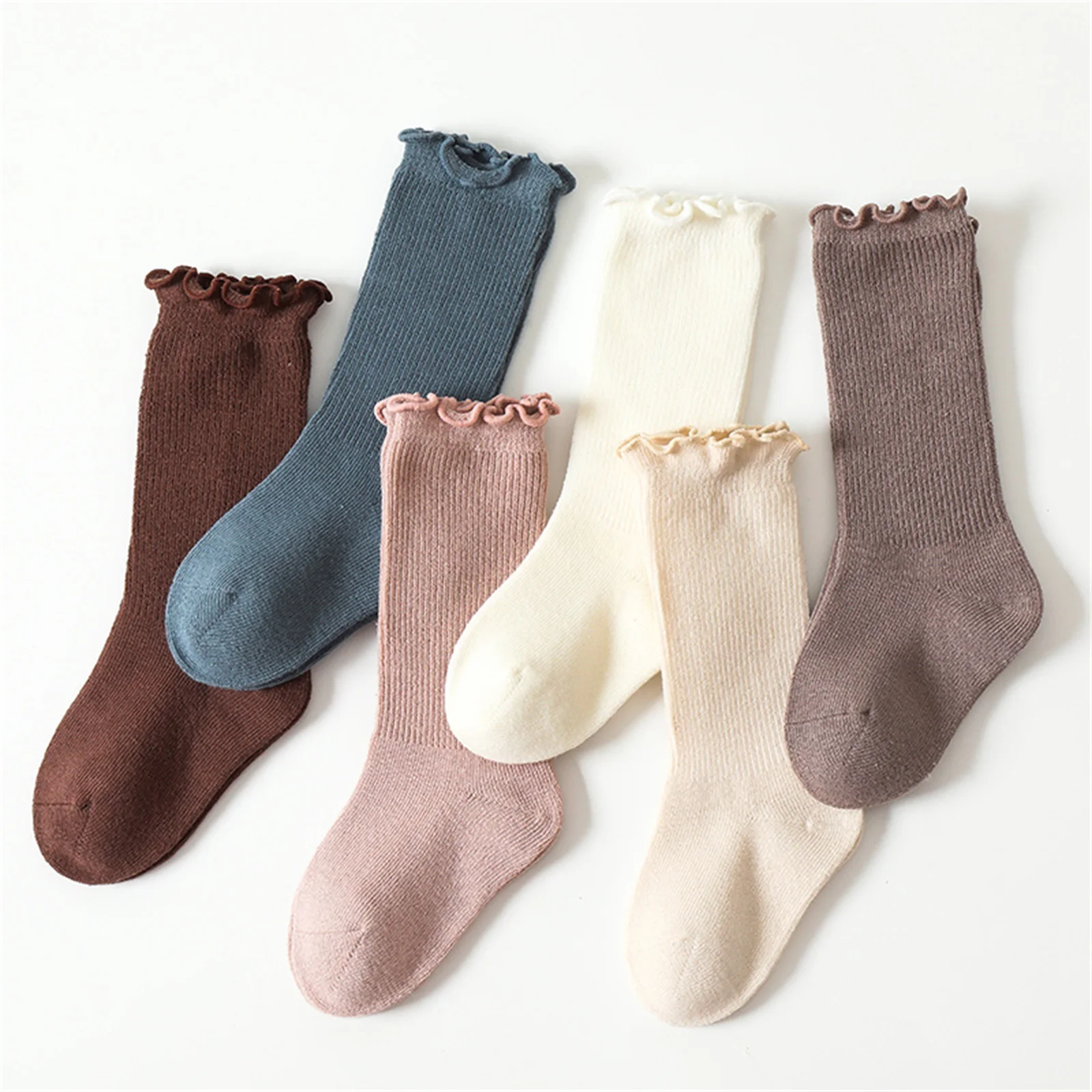 Baby Girls Boys Long Stockings Princess Solid Color Breathable Frills Loose Mouth Socks Spring Autumn Knee-High Socks