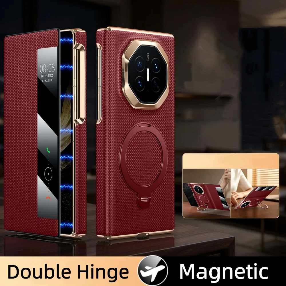 Luxury Cowhide Leather Magnetic Flip Case For Huawei Mate XT2/XT Window View Cover