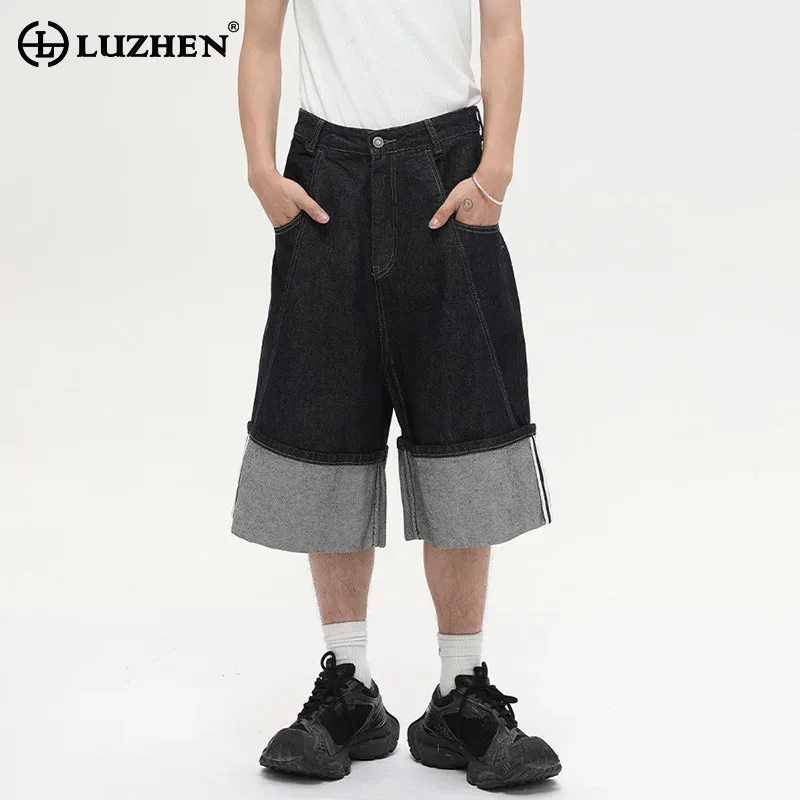 

LUZHEN 2025 Summer Splicing Design Denim Cropped Denim Pants Men Fashion High Quality Straight Casual Jeans Male Clothes JY2937