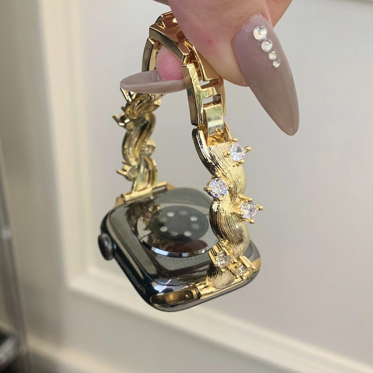 الروطان مطعمة الماس النحاس حزام معدني لساعة أبل S111 S10 46/42 الترا 49 مللي متر 45/44/41/40/38 مللي متر أنثى هدية ل iwatch S8 SE #1