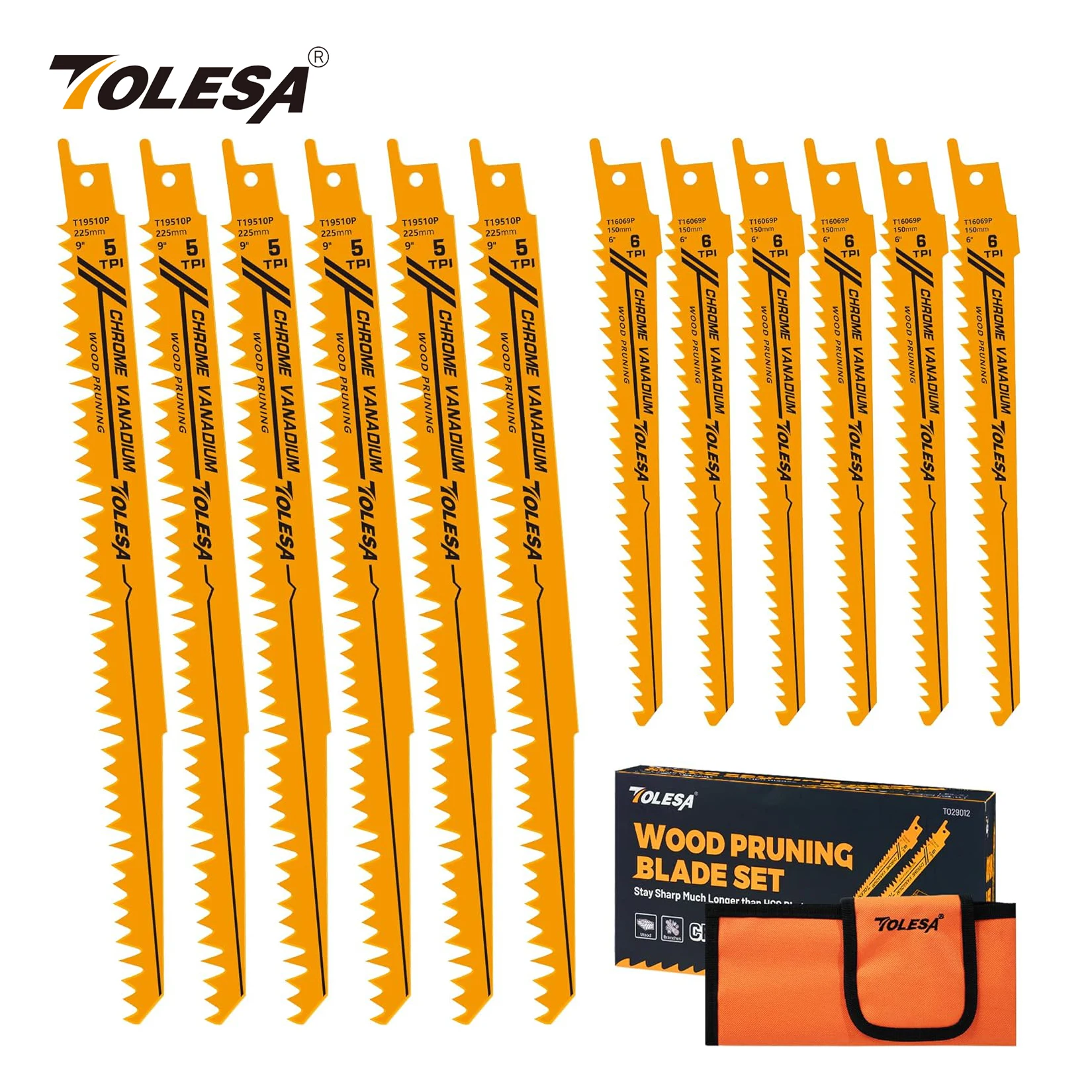 TOLESA 12PCS Sawzall Blades Wood Cutting Reciprocating Saw Blade Pruning Blades Fast & Clean Cut for Professionals DIY Gardeners