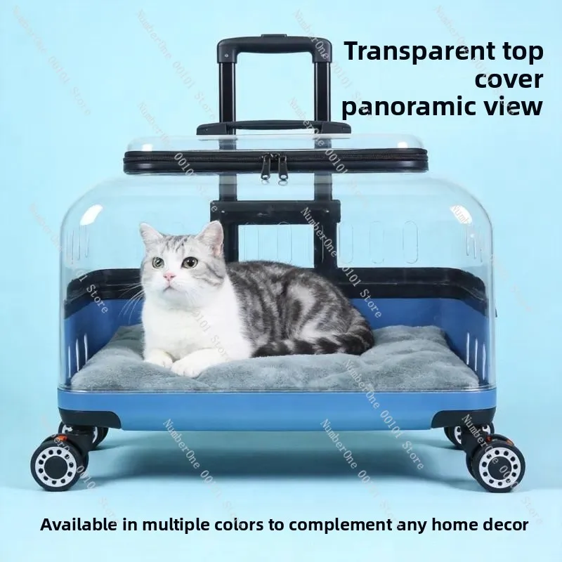 Pet Carrier Trolley Case Transparent Cat Dog Travel Bag Portable Airline Approved Wheeled Luggage Box For Small Animals