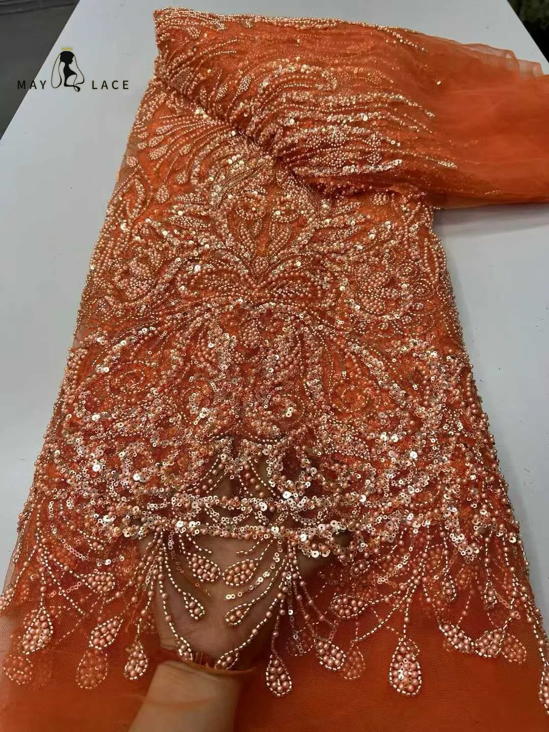 

2026 Luxury French Mesh Embroidery Beaded Lace Fabrics African Nigerian Sequins Lace Fabric For Wedding Dress Sewing Material