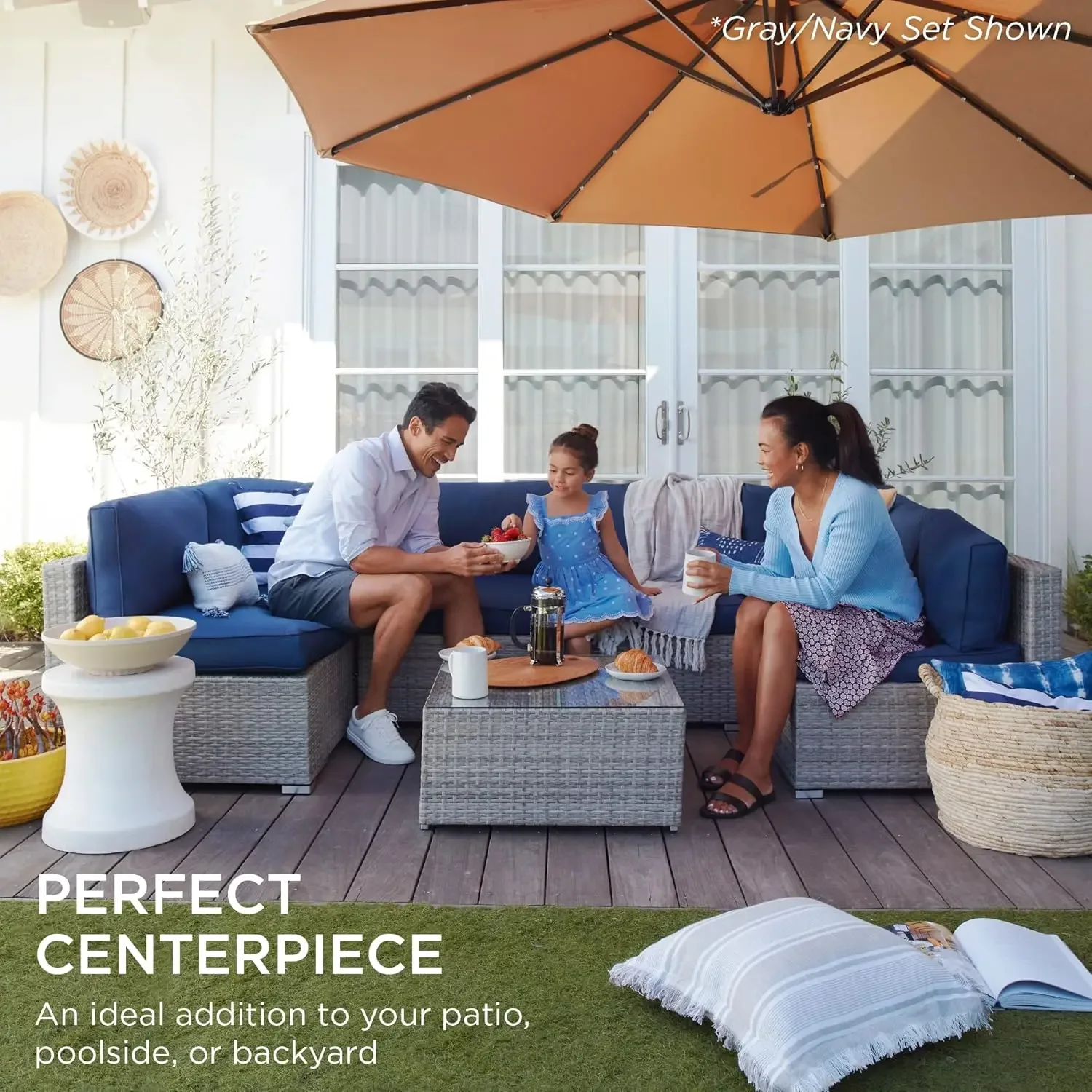 

7-Piece Modular Outdoor Sectional Wicker Patio Conversation Set w/ 2 Pillows, Coffee Table, Cover Included