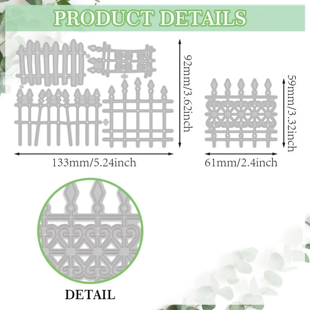 5pcs Metal Fence Cutting Dies Fence Carbon Steel Cutting Dies Stencils Vintage Garden Fence Cut Dies for DIY Scrapbooking Photo