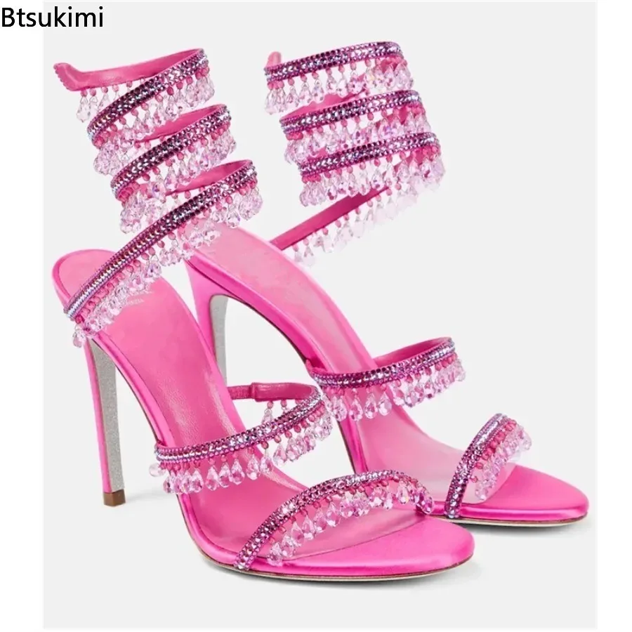New Summer Women's Colored Diamond Pendant High Heel Sandals Rhinestone Tassel Fashion Green Sole Party Party Party Ladies Shoes image 2