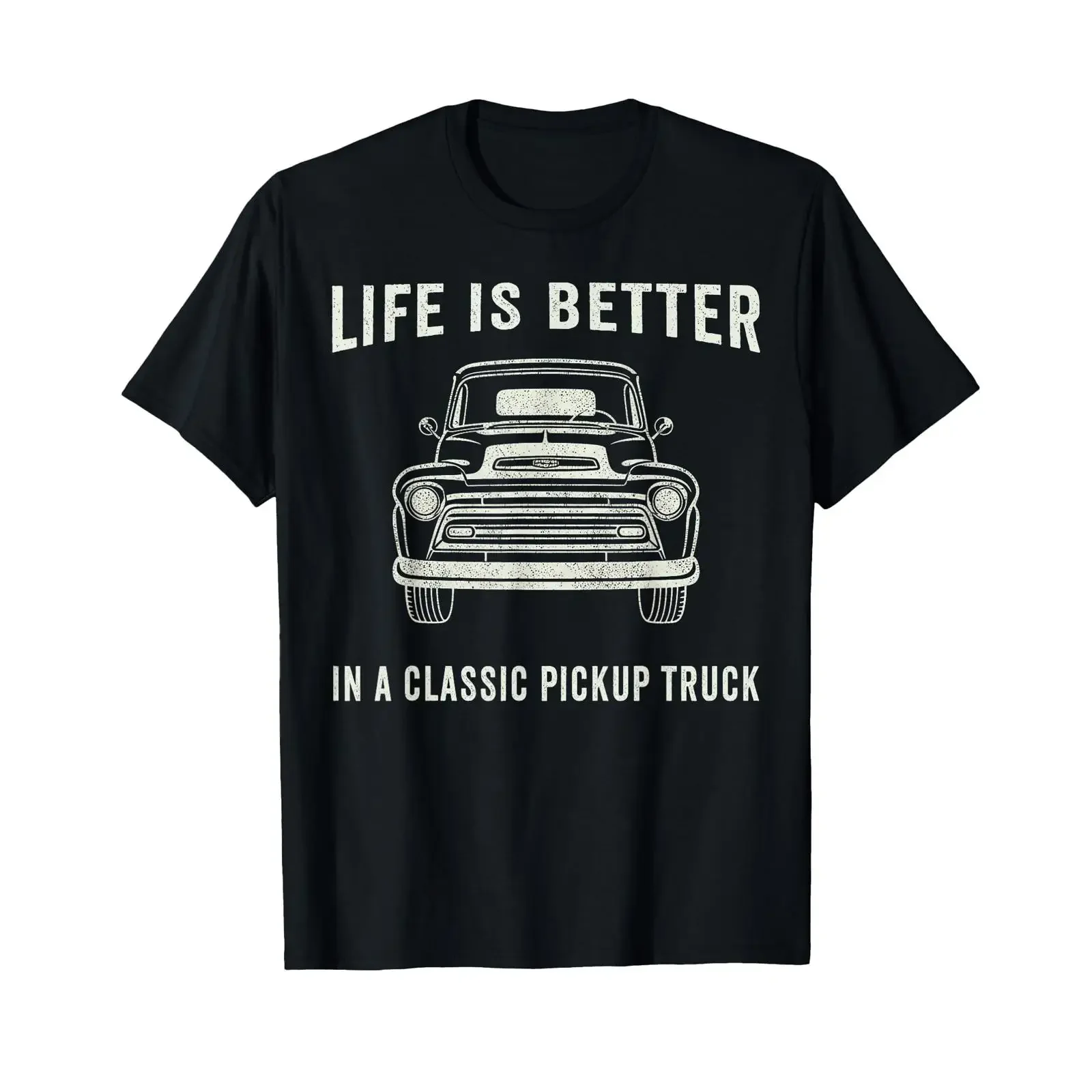 Camiseta vintage con diseño gráfico de camioneta clásica, estilo lavado, ropa versátil de diseñador gráfico.