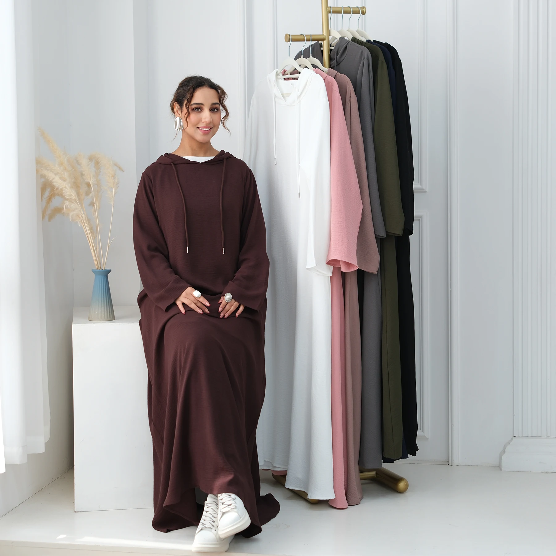 

Relaxed Regular Fit Casual Hooded Muslim Abaya Women Dress-Drawstring Hood, Side Pockets. Ramadan Modest Hijabi Islamic Clothing