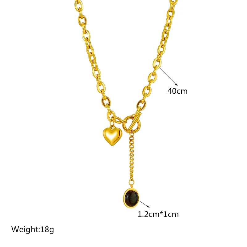 DIEYURO 316L Stainless Steel Heart Black Stone Pendant Necklace For Women New Trend Girls OT-Buckle Chain Jewelry Festive Gifts