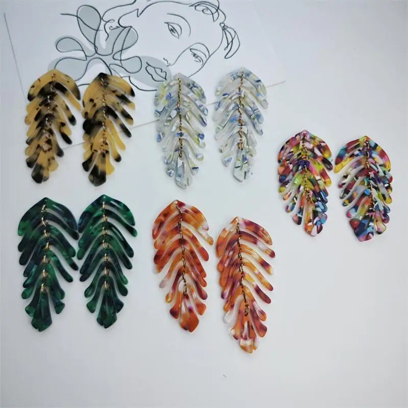 6 large leaf pendant pendants, 7.5 inch cellulose acetate long leaf pendant, used for making necklaces, earrings, jewelry crafts