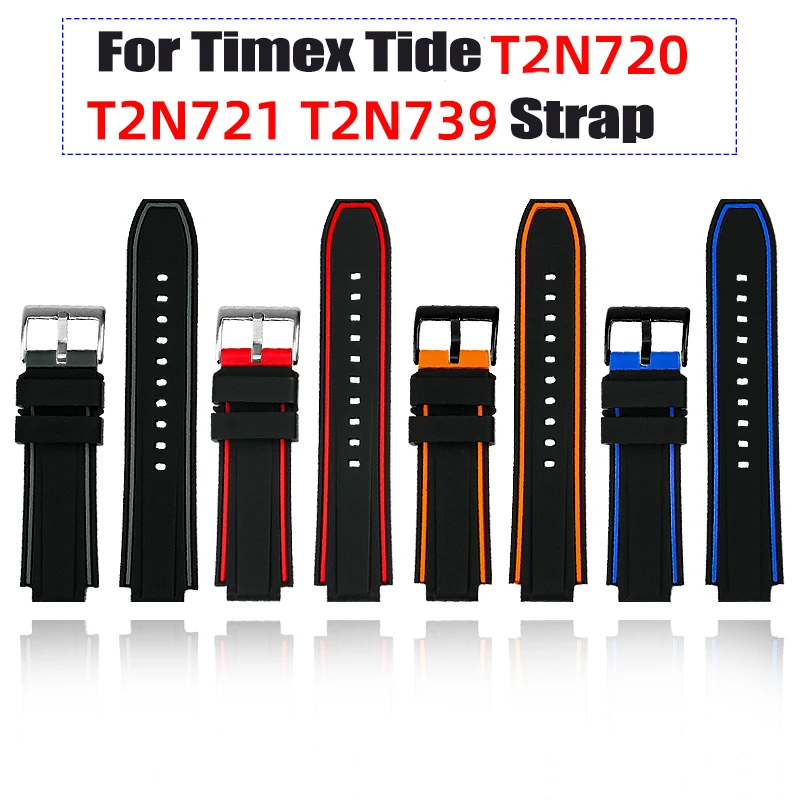 For Timex Tidal Compass Sports Watch band T2N721 T2N720 Waterproof High Quality Silicone Watch Strap Men's Accessories 24*16MM