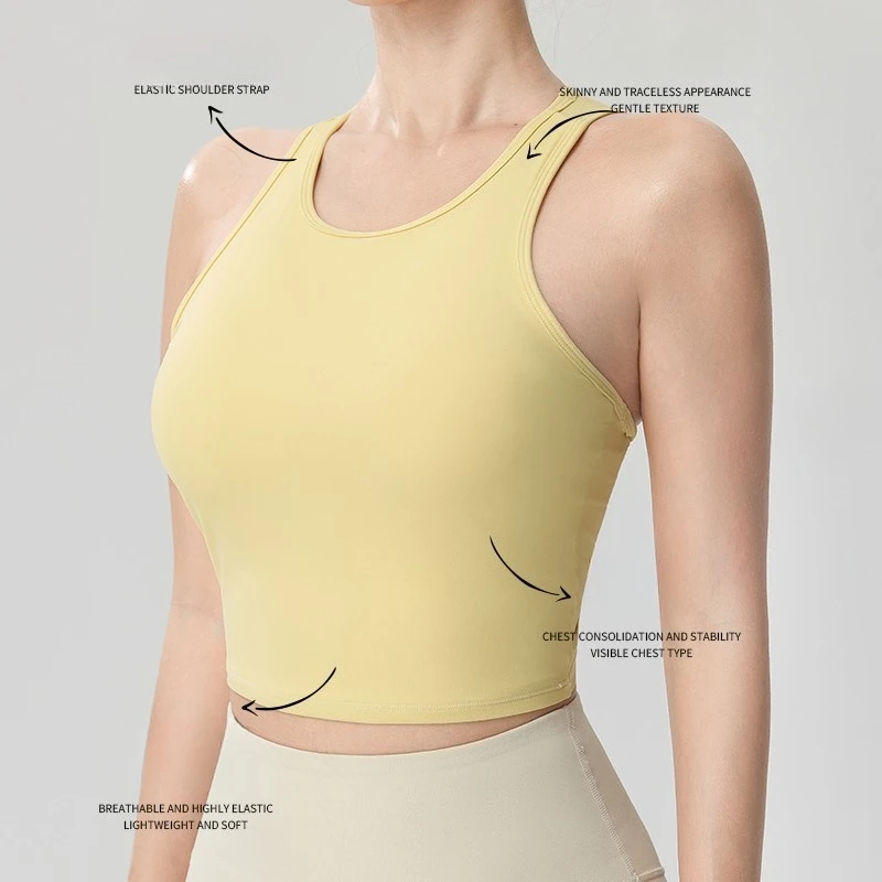 Integrated Fixed Chest Pad Running Vest Quick Dry Moisture Wicking Yoga Pilates Fitness Training Sports Vest Slim Fit Curve Vest 4