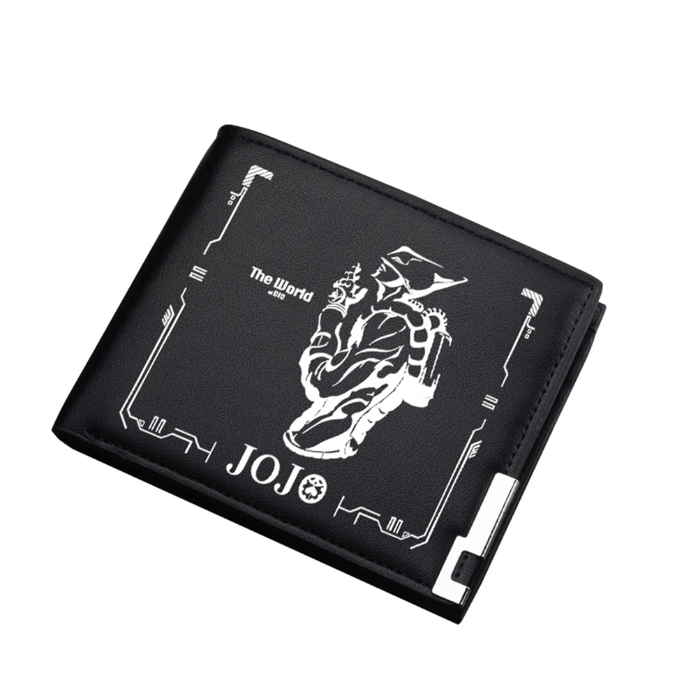 JoJo\'s Bizarre Adventure Anime Short Wallet Kujo Jotaro Cartoon Men Money Bag Pu Leather Black Purse Unisex ID Card Holder
