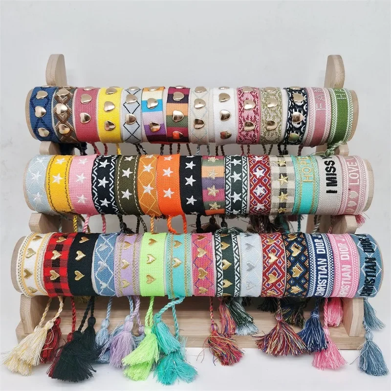 Bohemia Ethnic Style Embroidery Star Logo Bracelet For Women Handmade Woven Tassel Hand Wrist Strap Fashion Jewelry Wholesale