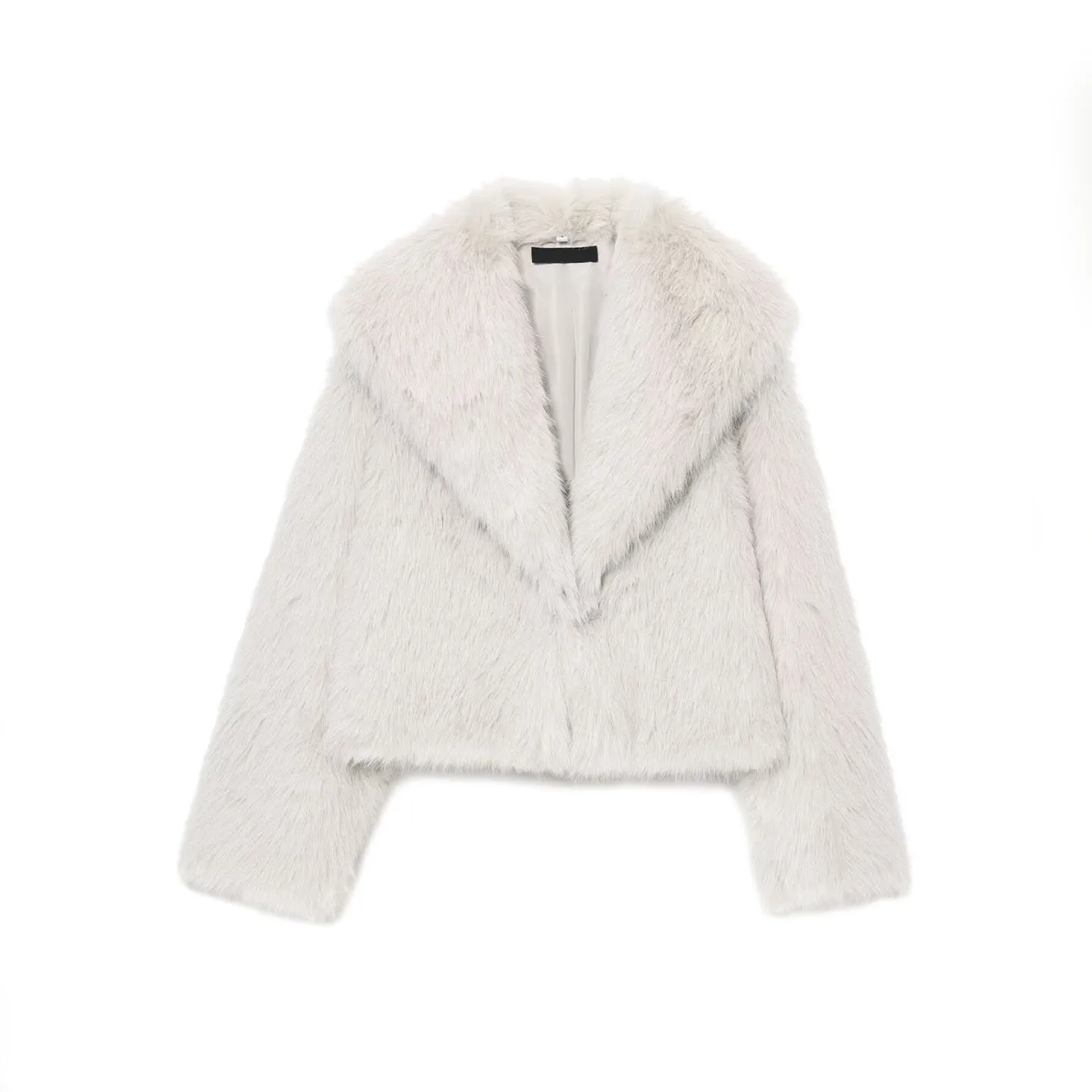 سترة قصيرة نسائية من زاداتا بياقة كلاسيكية وأكمام طويلة بتأثير الفرو الصناعي، مقاس قياسي، مصنوعة من مواد أخرى، ملابس خارجية ل...