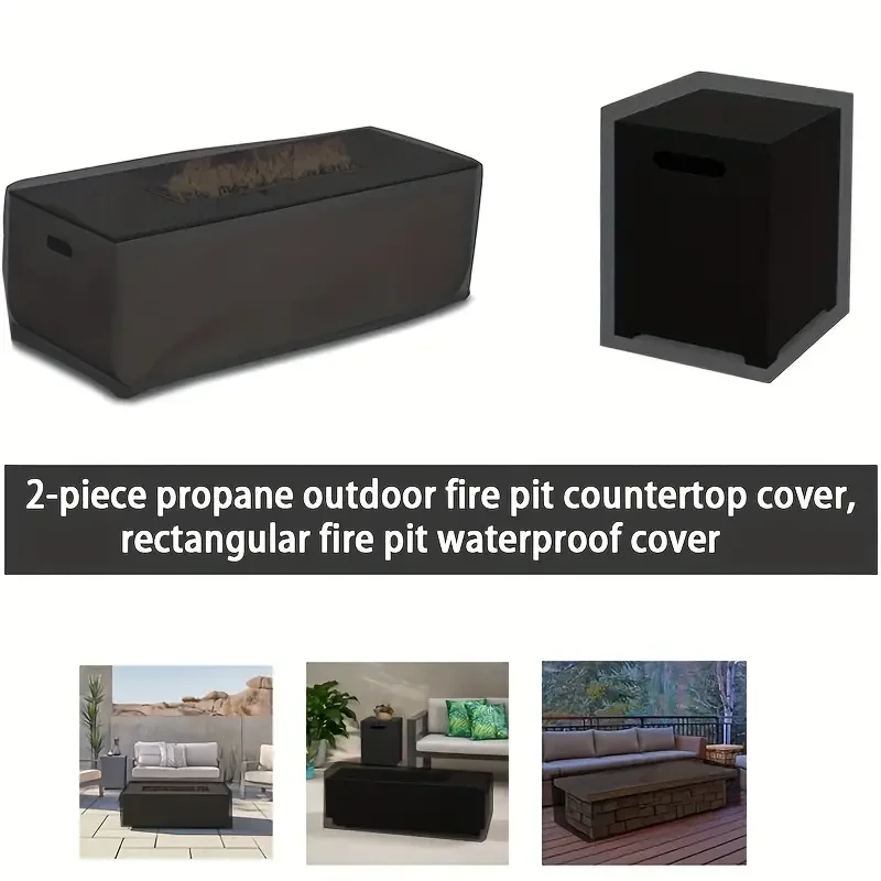 2pcs/set Propane Outdoor Gas Fire Pit Table Cover, Waterproof Rectangular Gas Fire Pit Cover, Outdoor Patio Cover