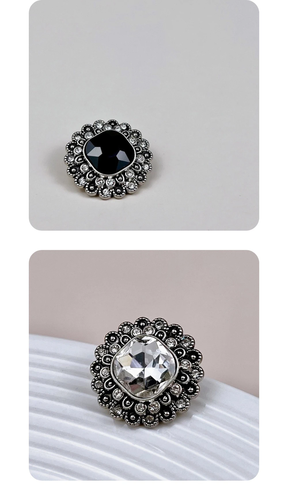 10 Stück Metallknöpfe zum Nähen von Kleidung, Taschen, DIY-Handwerk, Blumenform, Knöpfe mit eingelegten Strasssteinen, dekoratives, hochwertiges Knopfzubehör – Detail 3