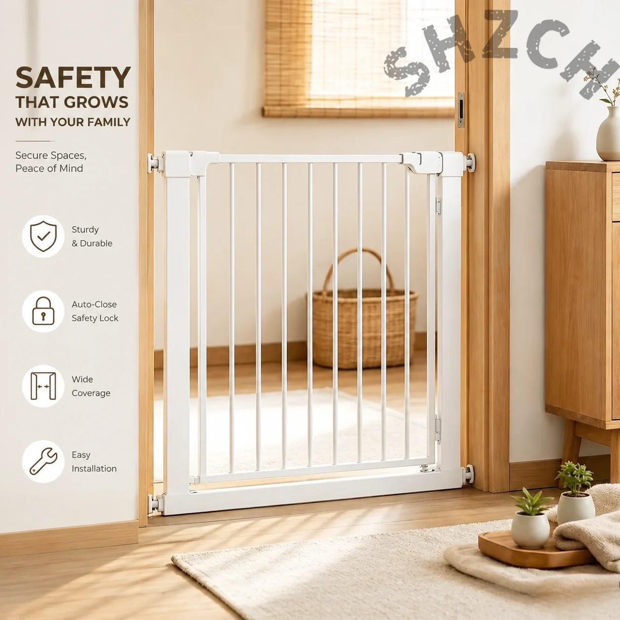180-Degree Swing No-Drill Safety Gate for Stairs, Doorways, Kitchen & Hallways – U-Shaped Child and Pet Barrier