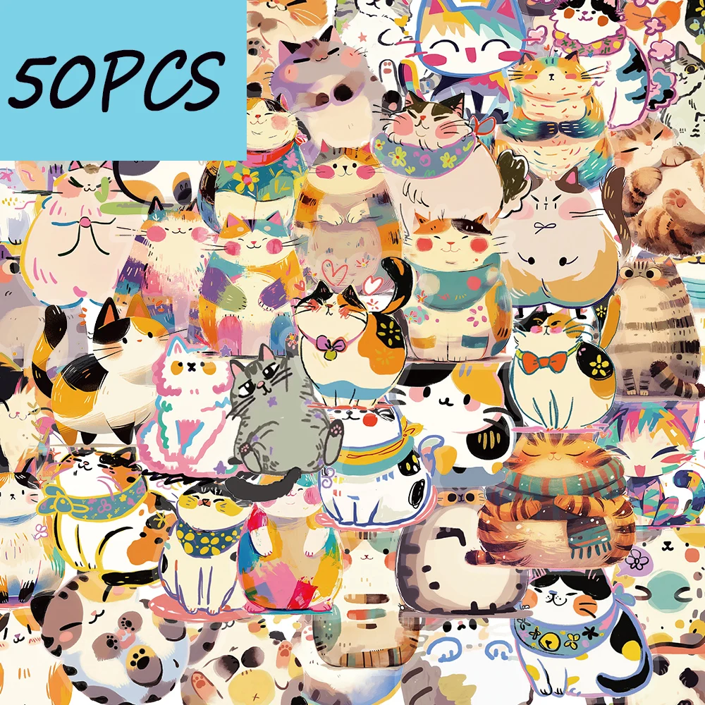 50PCS Versatile Cute Cats Stickers Suitable for Decorating Mobile Phone Account Books Water Bottles Waterproof PET Stickers