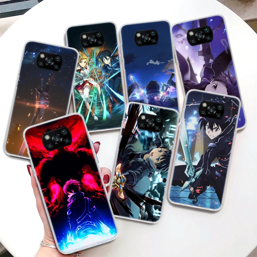 Sword Art Online Kirito Asuna Coque Phone Case For Xiaomi Poco X6 X5 X3 Nfc X4 Gt F6 F5 Pro F4 F3 F2 F1 M5s M4 M3 5G Soft Cover 