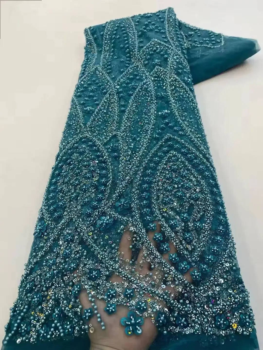 Newest Luxury Heavy Beaded Lace 2026 High Quality Net African Sequin Lace Fabrics Embroidery Women Dresses for Wedding Bridal image 3
