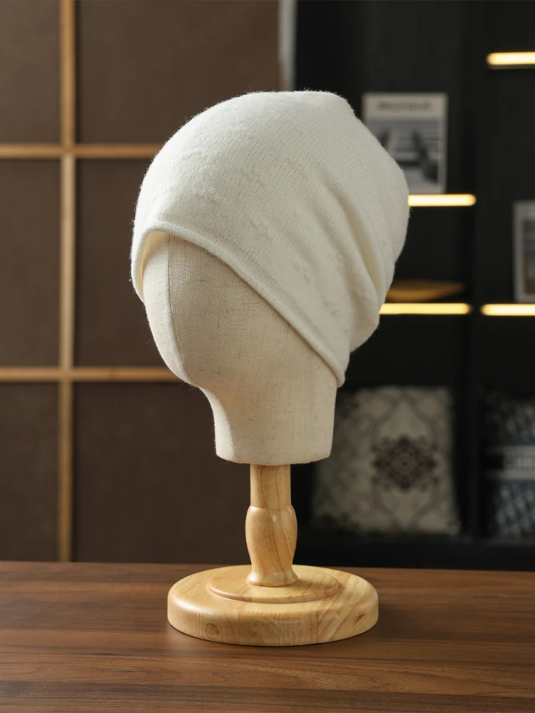 100% Wool Fine Knit Slouchy Beanie Women Simple Solid Hats Rolled Hem Soft Wool Skull Cap Winter Spring Warm Hair Bonnet 812