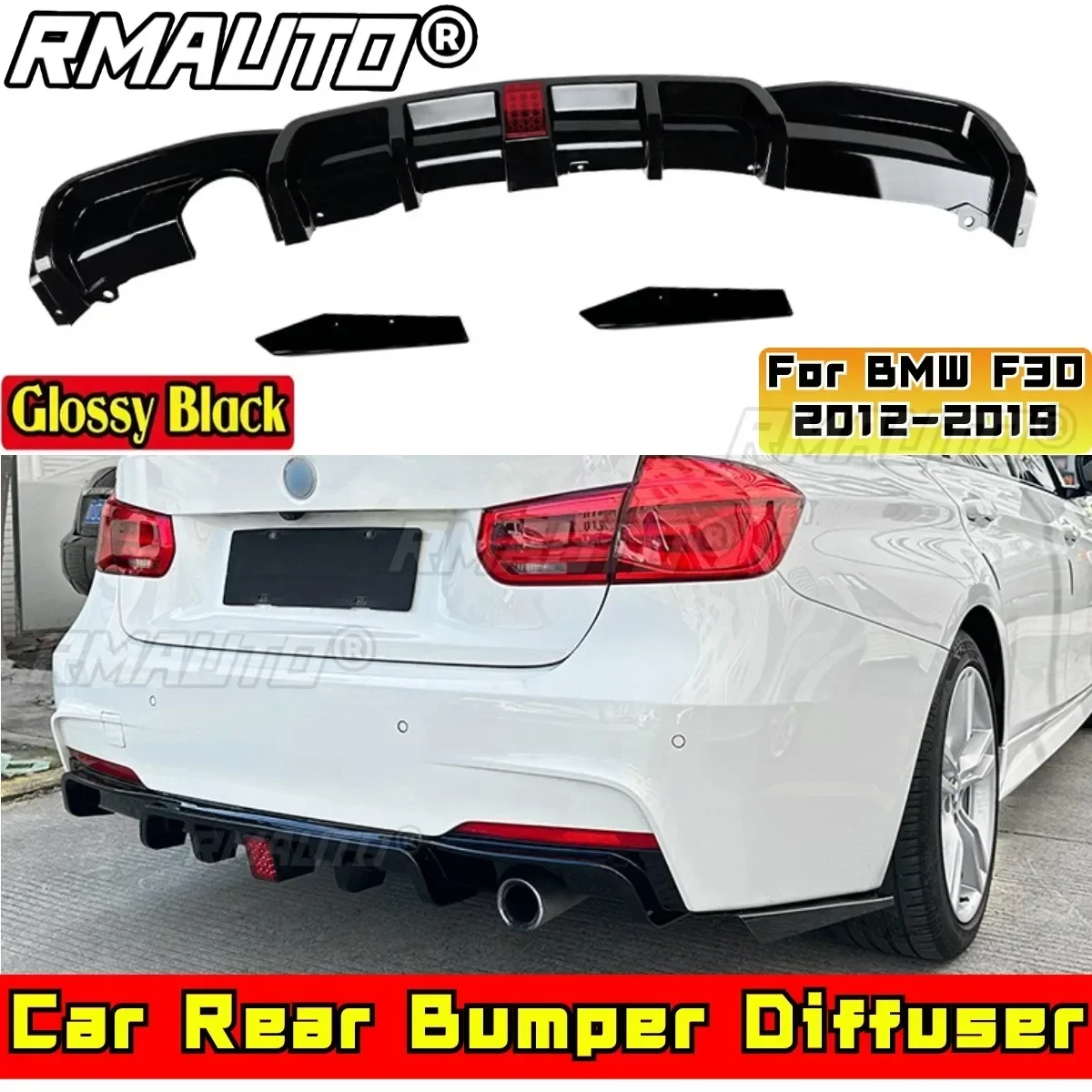 

For BMW F30 2012-2019 Body Kit BMW F30 Car Rear Bumper Lip Glossy Black With Lamp MP Style Spoiler Splitter Car Accessories