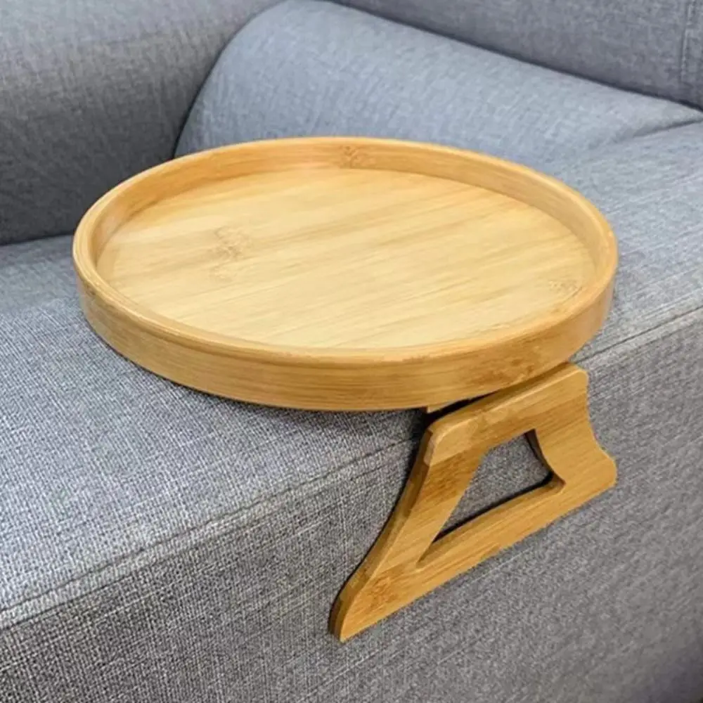 

Original Natural Wooden Sofa Tray Circular Foldable Snack Tray Bamboo-Wood Color Portable Sofa Side Table Wide Couches