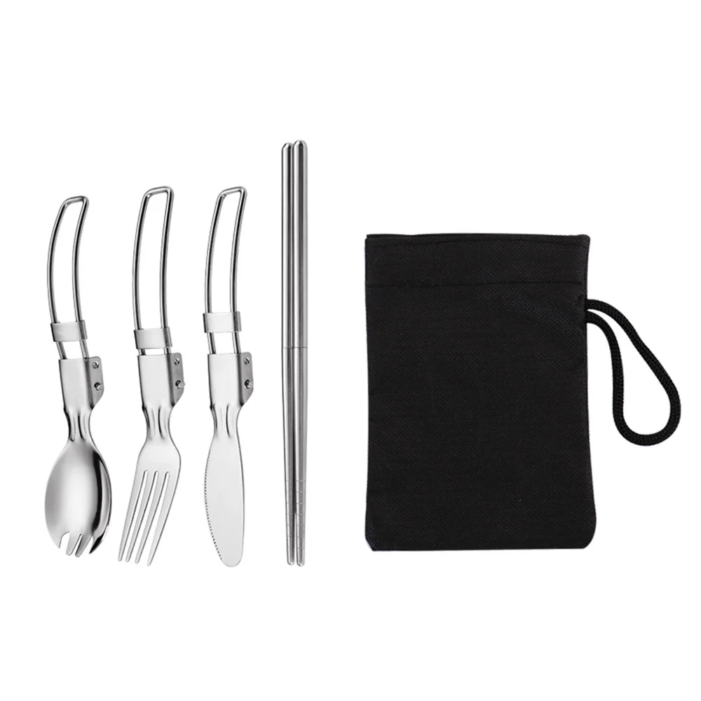 New Foldable Stainless Steel Outdoor Cutlery Chopstics Forks Knife Set for Creative Picnic and Travel