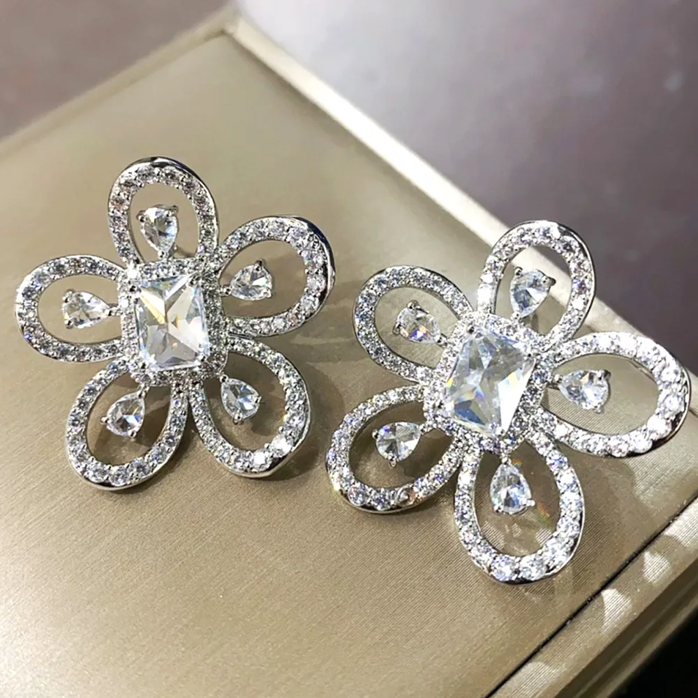 

Missvikki Luxury Crystal White Zircon Stud Earrings Simple Clear Color Round Vintage Wedding Jewelry For Women Daily Fashion