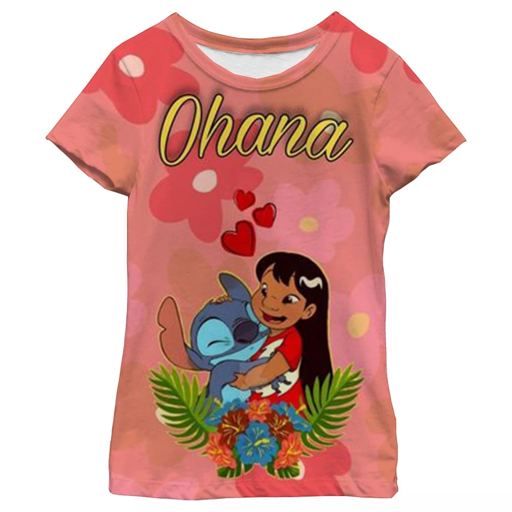 Children Girls Disney Stitch T-shirt Cute Kids Clothing Casual Cartoon Girl Short Sleeved Summer Child T Shirts Quick Dry Tops