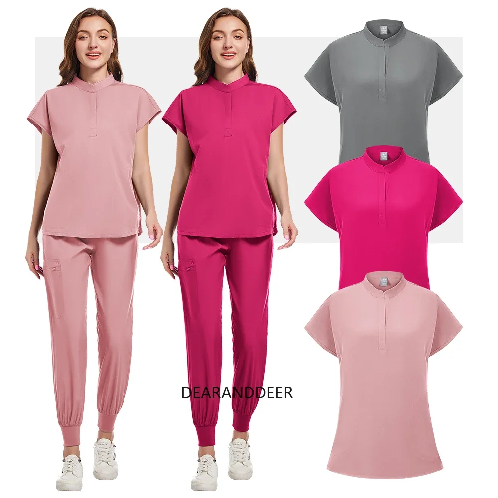 Nurse Medical Uniform High Quality Pet Grooming Care Workwear Set Scrubs Operating Room Surgical Gown Short Sleeve Elastic Pants