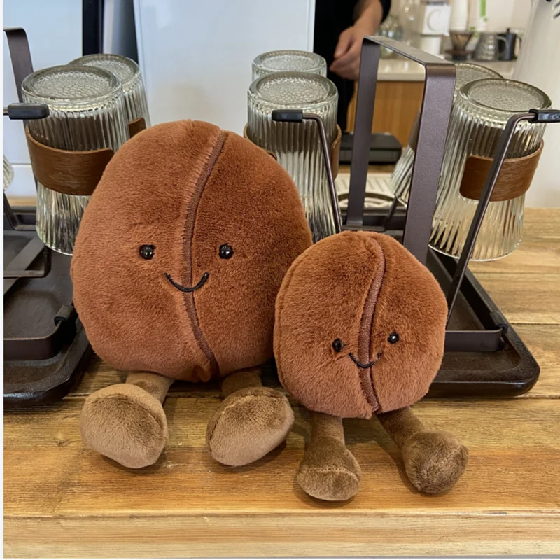 2 Sizes Lifelike Coffee Bean Plush Toy Soft Stuffed Smile Coffee Bean With Legs Funny Cute Toy For Children Decoration For Room