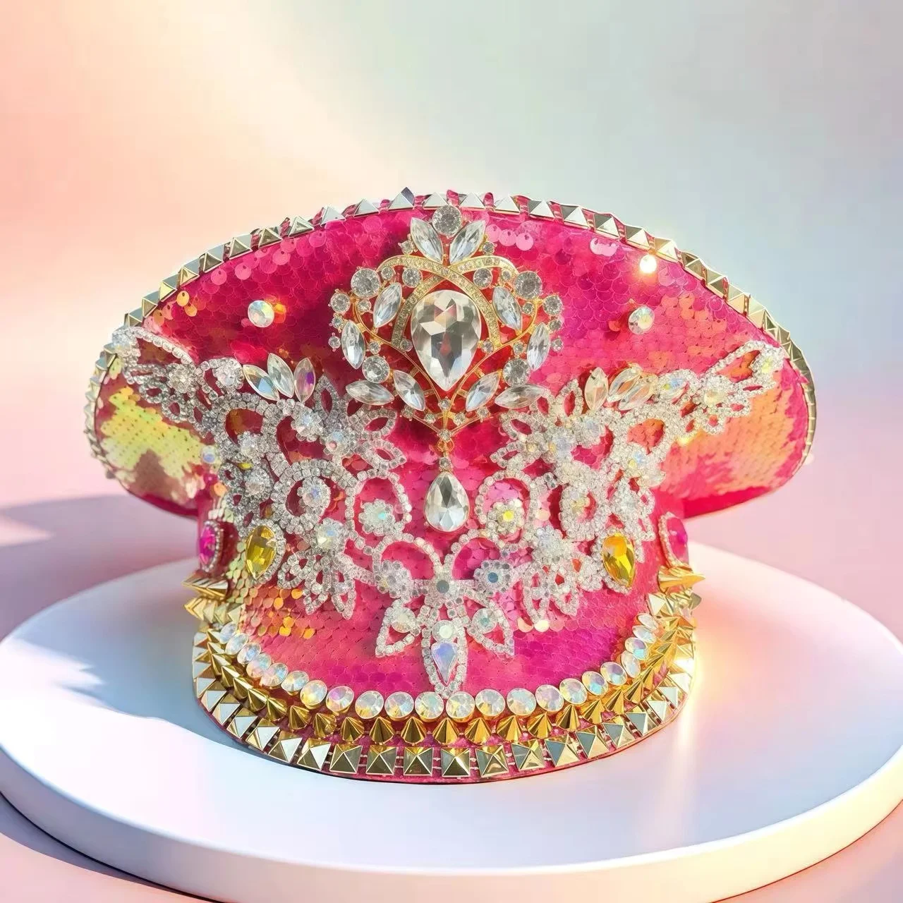 HongLuan  Halloween Costume Hat, Captain Hats Rhinestone for Burning Man Festival Woman, Cosplay Female Accessories