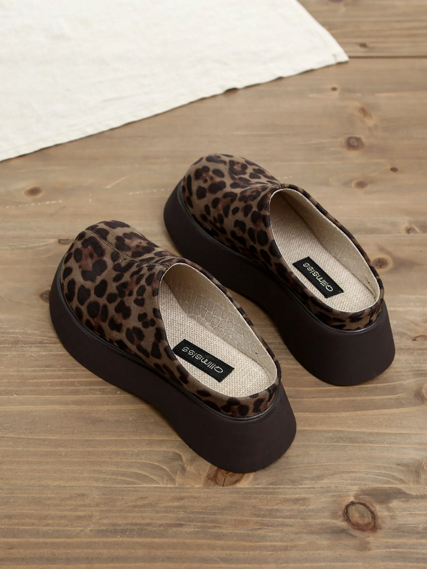Retro Leopard Print Slip-On Sandals Women's Thick Bottom Lightweight Easy Wear Increased Buck Ken Half Slippers Slimming Big ...