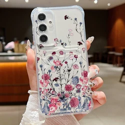 Card Slots Flower Case For Samsung Galaxy A55 A35 A25 A15 A54 A34 5G A14 A16 A05 A06 A52 A53 S20 FE S21 S22 S23 S24 Ultra Capa