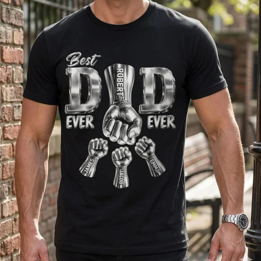 Personalized Best Dad Ever Gold Silver Fist Bumps Shirt Father's Day Gift Clothing Custom Fist Bump Dad Shirt Fashion Men Tshirt