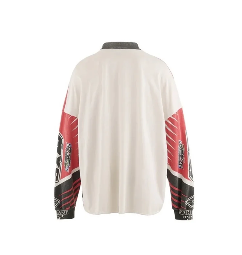 SAINT MICHAEL Tshirts Racing Printed Cracked Wash Vintage Long Sleeved T-Shirts
