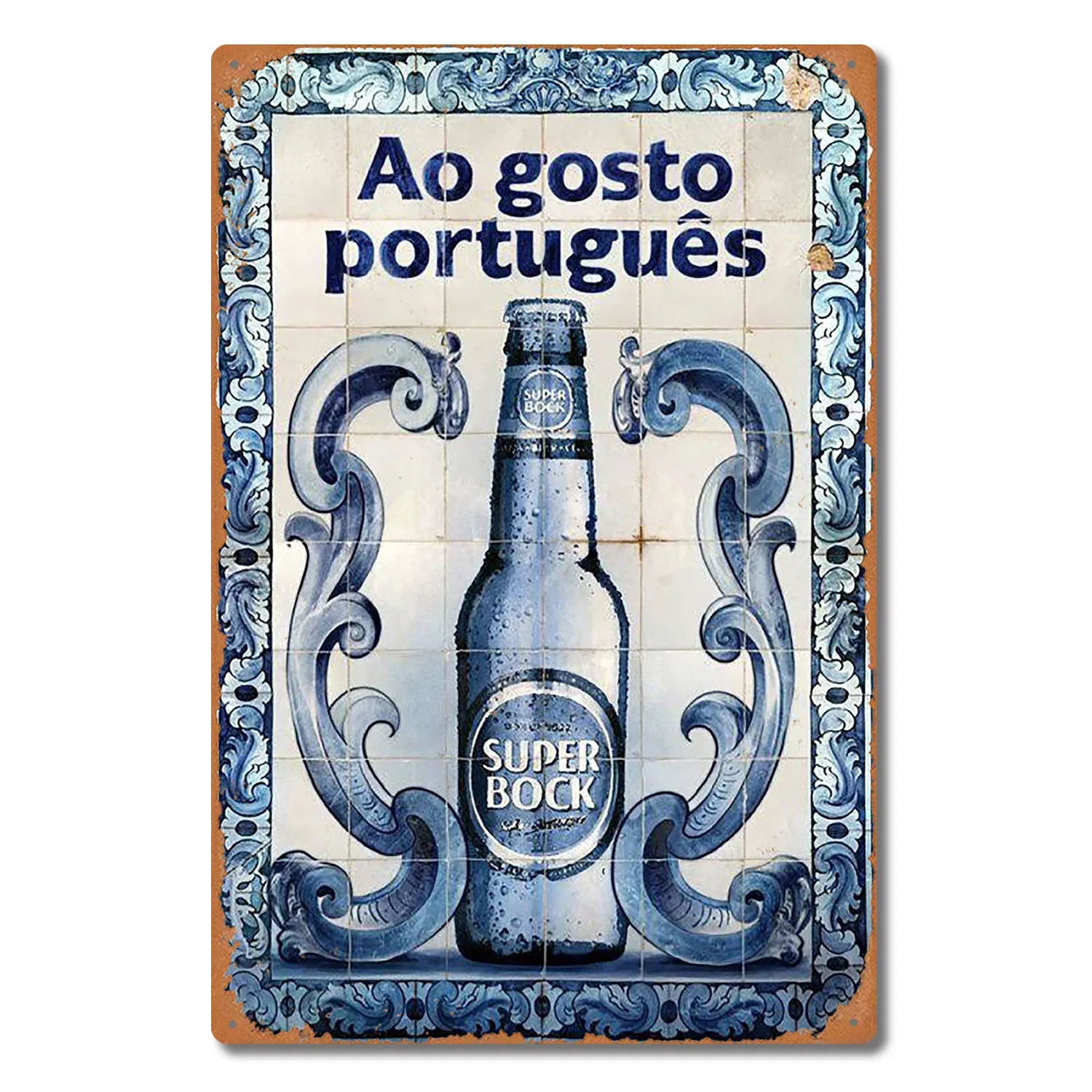 Ilustracja serii wyścigowej Super Bock Ao Gosto Portugues rustykalny wystrój ścian metalowy wystrój w stylu Vintage znak blaszany do pubu zabawny