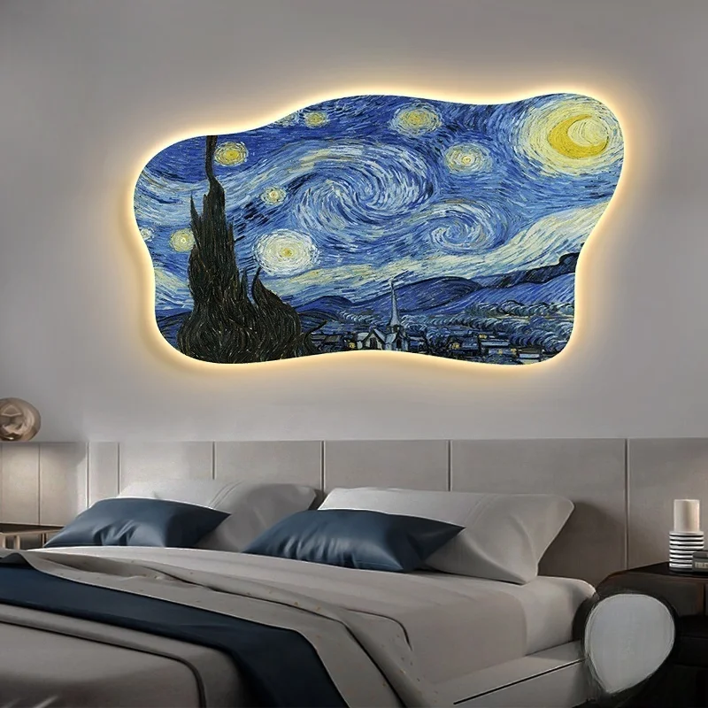 

Art Starry Sky Mural Art Oil Painting Living Room Dining Room Decoration Painting Home Led Light Illumination Hanging Painting
