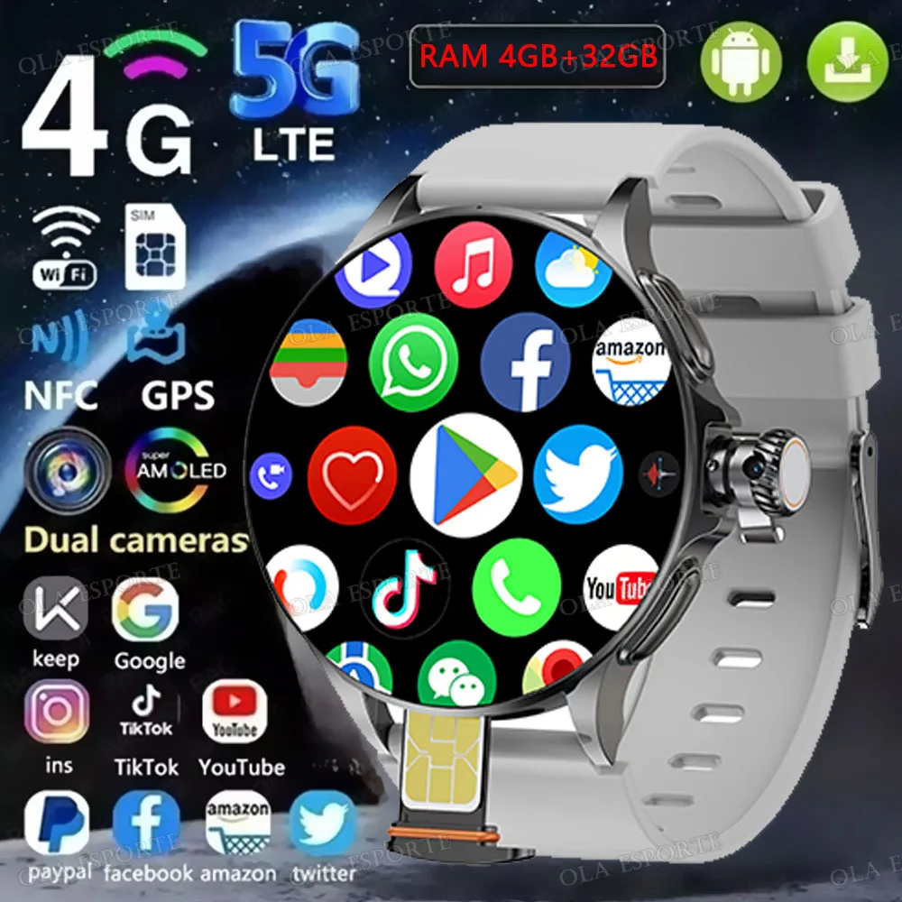 

Women Smart Watch For Man 4G 5G SIM Card WiFi NFC GPS Compass 32GB Bt Call Smartwatch Rotating Camera Watch 7 Ultra Pk U8 Ultra