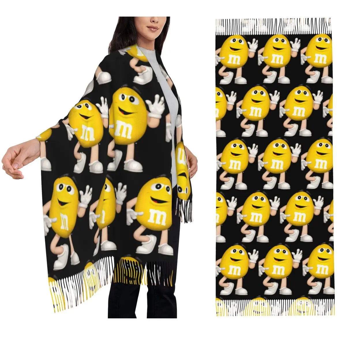 Candy M and M Chocolate Meme Scarf Tassel Scarves Women Soft Warm Shawls and Wraps Long Fall Winter Shawl Wrap