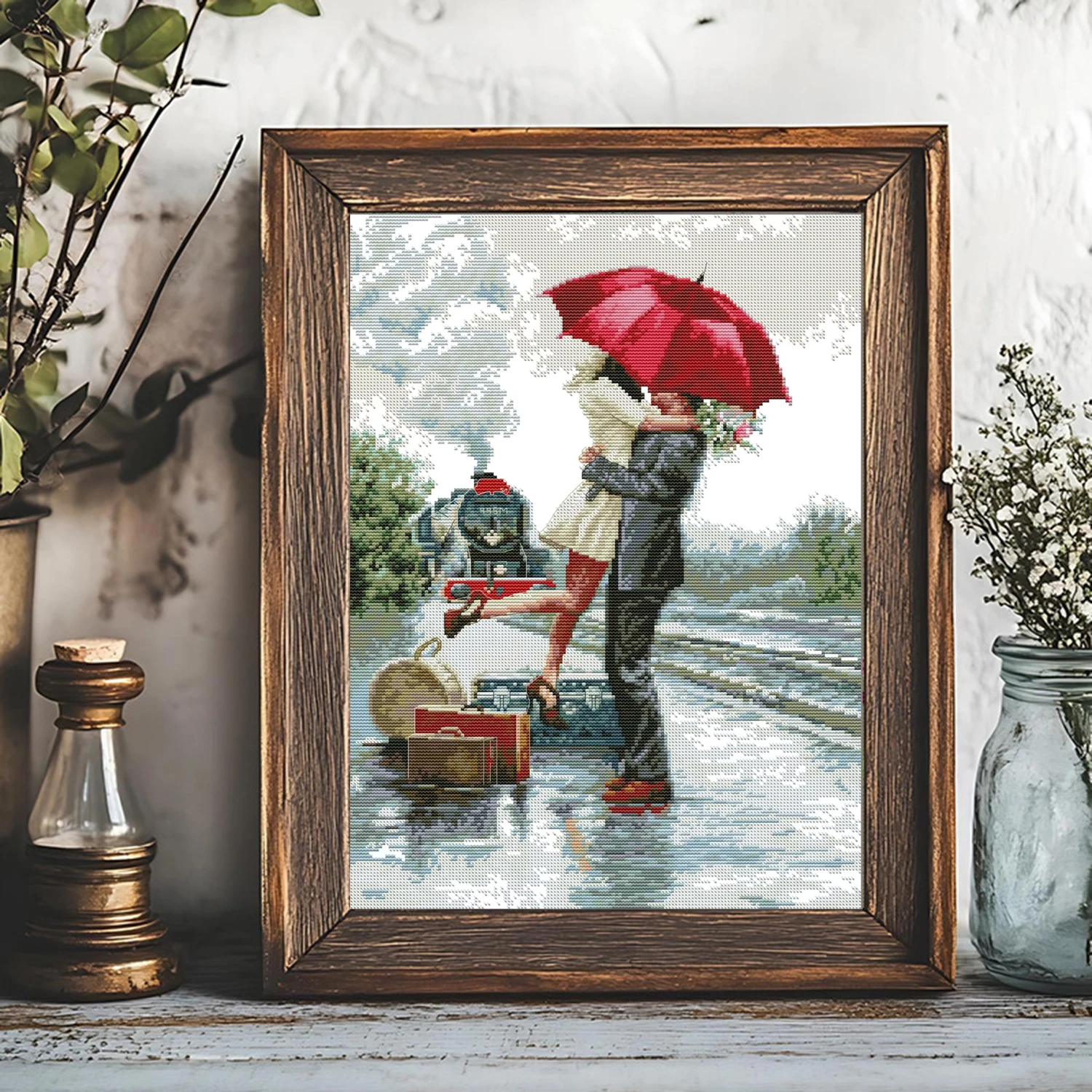 

Joy Sunday Pre-printed Cross Stitch Kit DIY Easy Pattern Aida 14/11CT Stamped Fabric Embroidery Set-Meet again after a long