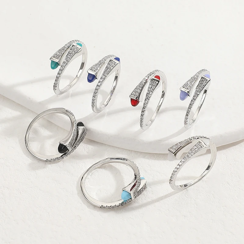 2025New Fashion Style Luxury Zircon Candy Color Stone Opening Adjustable Ring Women\'s Jewelry Ring Holiday Festival Gift